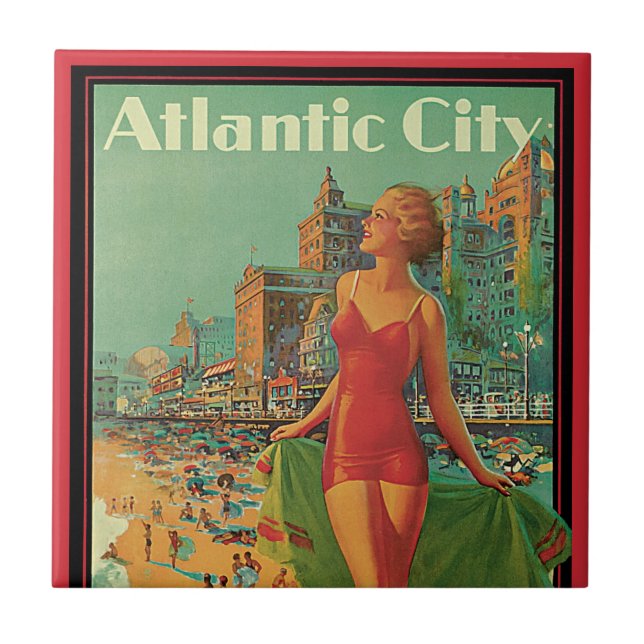 Atlantic City Resort, Pennsylvania Railroad Travel Ceramic Tile (Front)