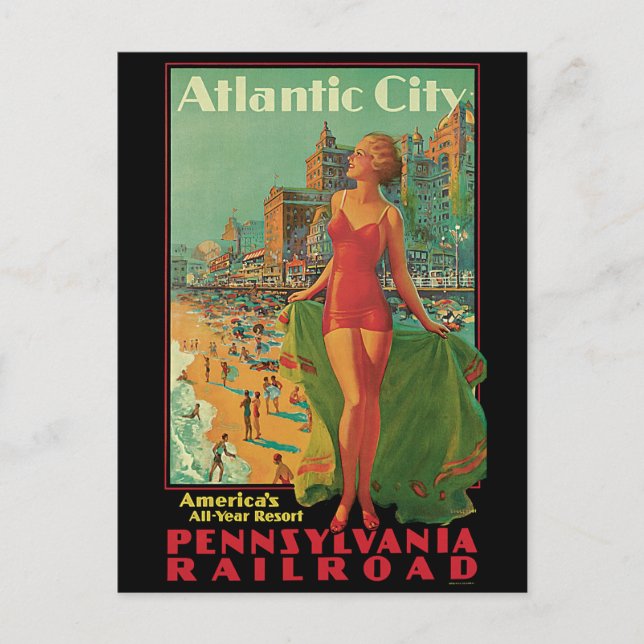 Atlantic City Resort, Pennsylvania Railroad Travel Postcard (Front)