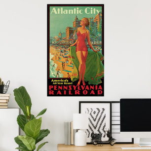 Atlantic City Resort, Pennsylvania Railroad Travel Poster