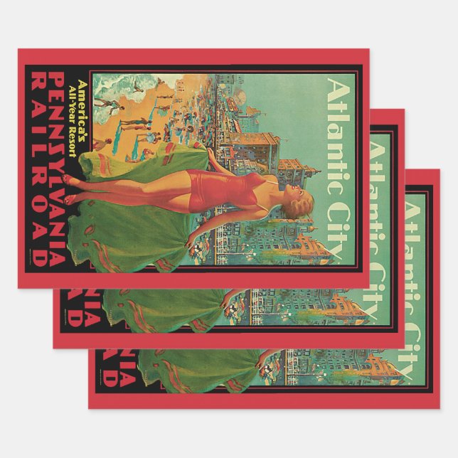 Atlantic City Resort, Pennsylvania Railroad Travel Wrapping Paper Sheets (Set)