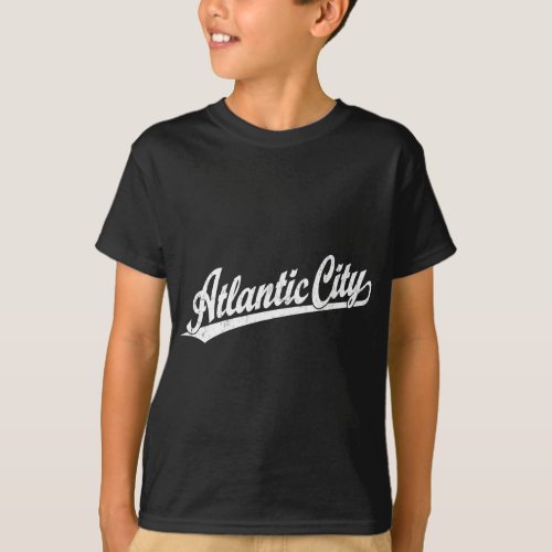 Atlantic City script logo in white T_Shirt