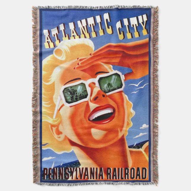 Atlantic City via Pennsylvania Railroad Throw Blanket (Front Vertical)