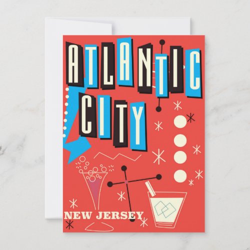 Atlantic city Vintage gambling travel poster Invitation