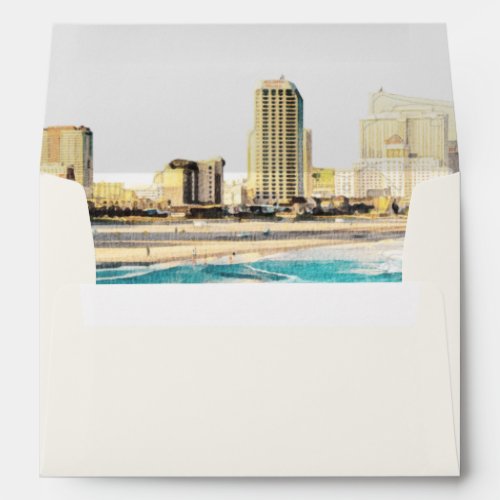 ATLANTIC CITY Watercolor Skyline Cream Envelope