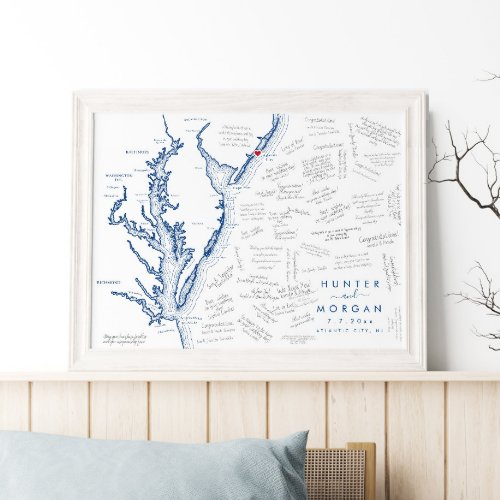 Atlantic City Wedding Modern Map Guest Book Poster