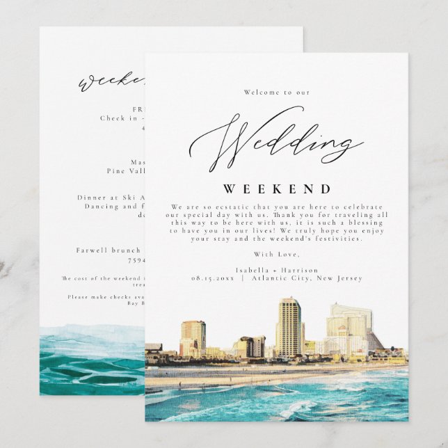 ATLANTIC CITY Wedding Weekend Welcome Itinerary In Invitation (Front/Back)