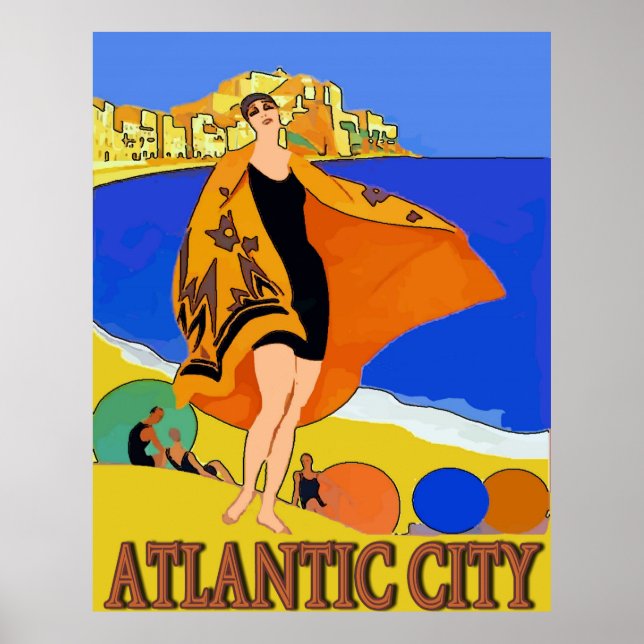 Atlantic City,, Woman On Sand Beach Poster (Front)