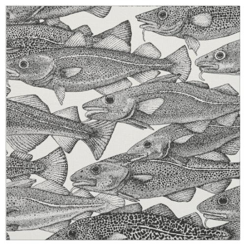 Atlantic cod black white fabric
