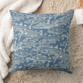 Atlantic cod cobalt denim throw pillow