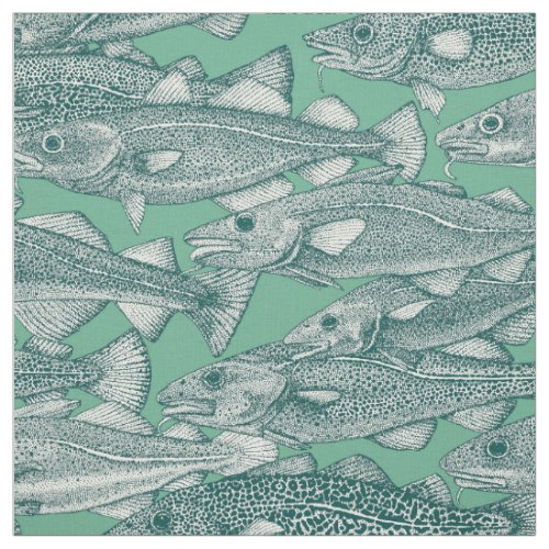 Atlantic cod dark teal peppermint fabric