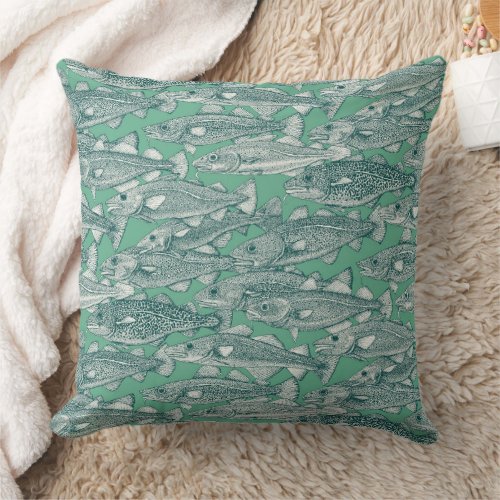 Atlantic cod dark teal peppermint throw pillow