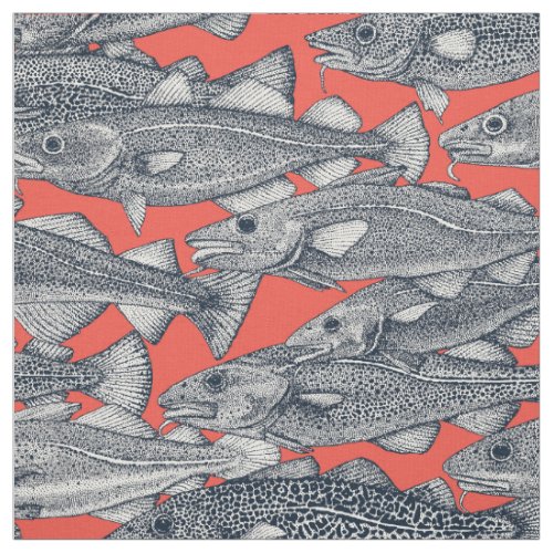 Atlantic cod indigo red fabric