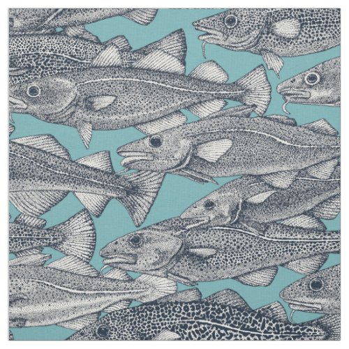 Atlantic cod indigo turquoise fabric