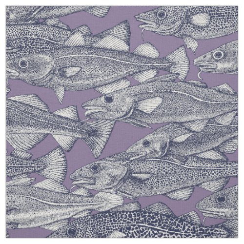 Atlantic cod navy blue violet fabric