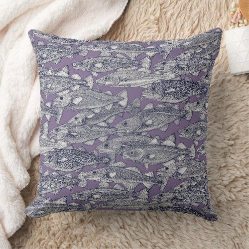 Atlantic cod navy blue violet throw pillow