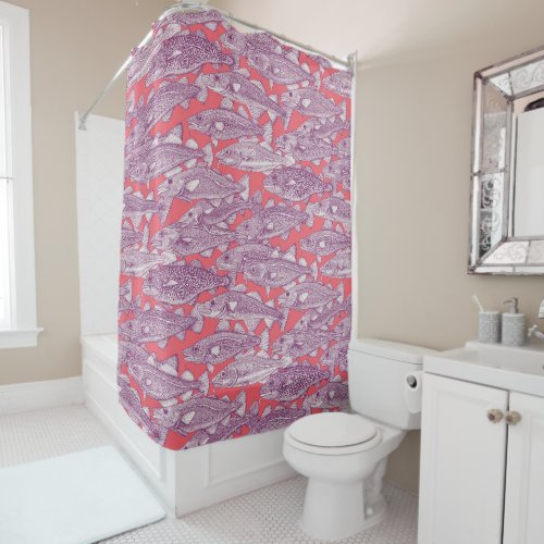 Atlantic cod purple rose pink shower curtain