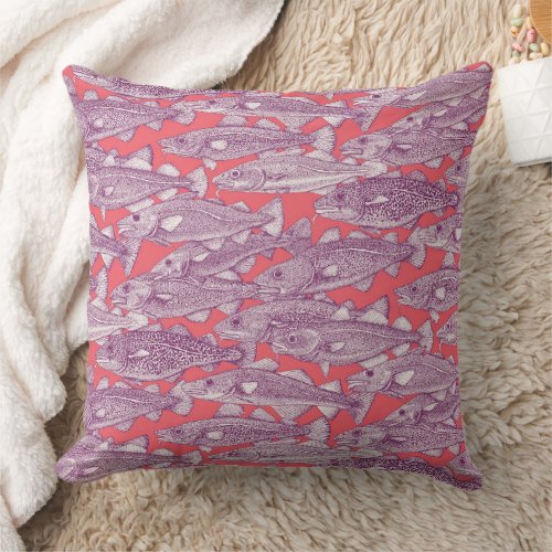 Atlantic cod purple rose pink throw pillow