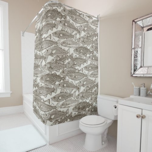 Atlantic cod tea brown strong white shower curtain