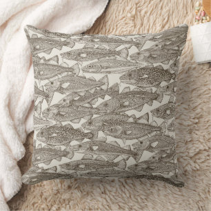 Atlantic cod tea brown strong white throw pillow