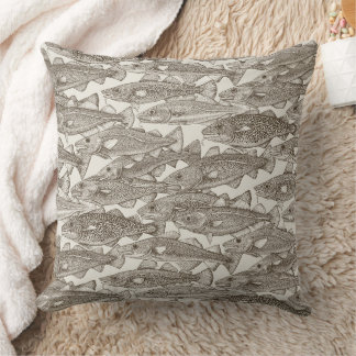 Atlantic cod tea brown strong white throw pillow