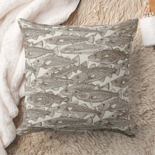 Atlantic cod tea brown strong white throw pillow