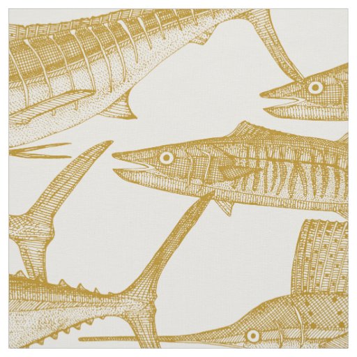 Atlantic fish gold fabric