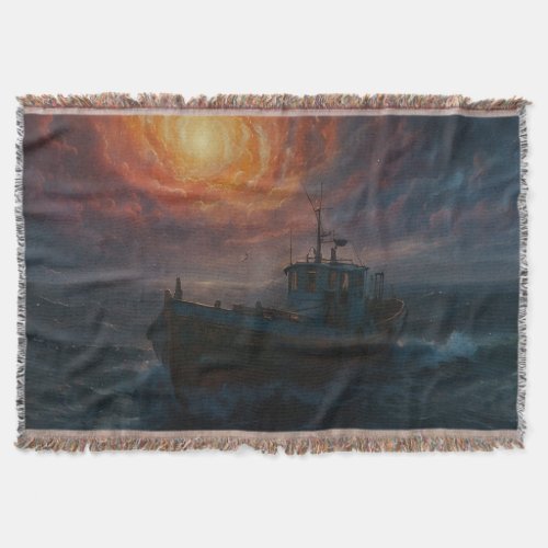 Atlantic Fishing Boat in a Storm Throw Blanket