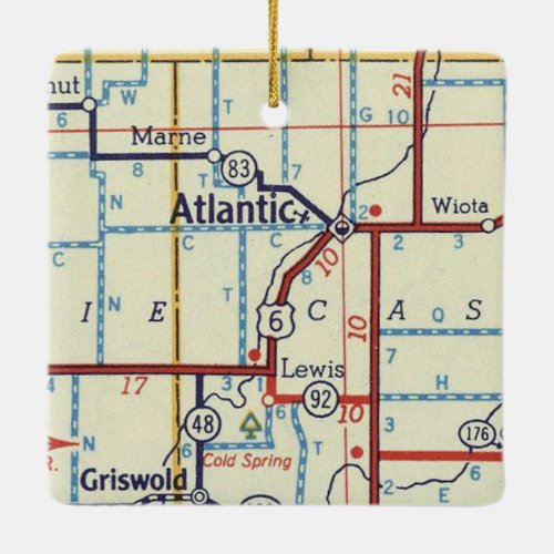 Atlantic IA Vintage Map Ceramic Ornament