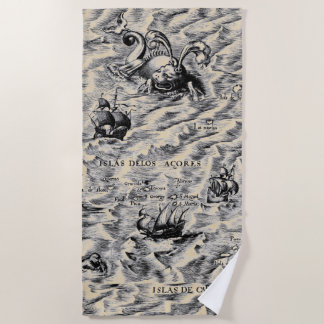 Atlantic Ocean and the Azores Vintage World Map Beach Towel