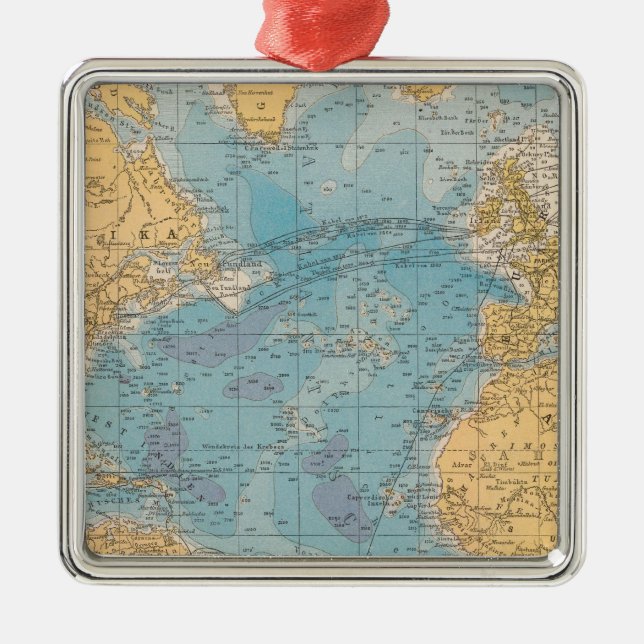 Atlantic Ocean Map Metal Ornament (Front)