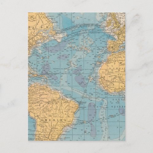 Atlantic Ocean Map Postcard