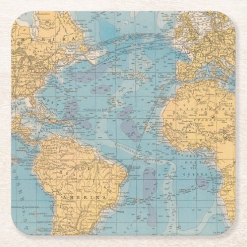 Atlantic Ocean Map Square Paper Coaster