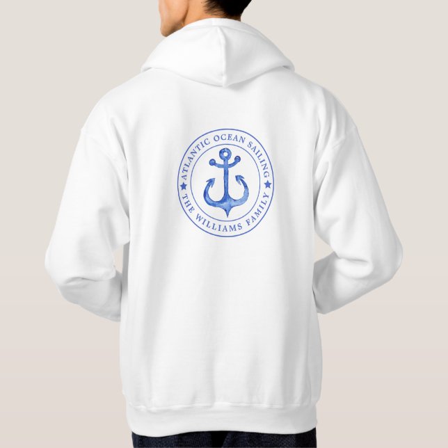 Atlantic Ocean Sailing | Navy Anchor  Personalized Hoodie (Back)