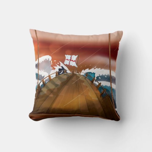 Atlantic Ocean Storm Ship Throw Pillow