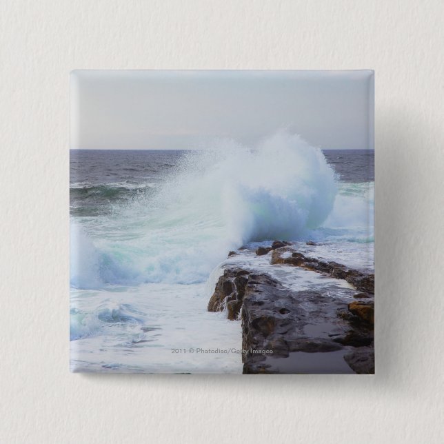 Atlantic Ocean Wave Crashing into Maine's Coast Button (Front)