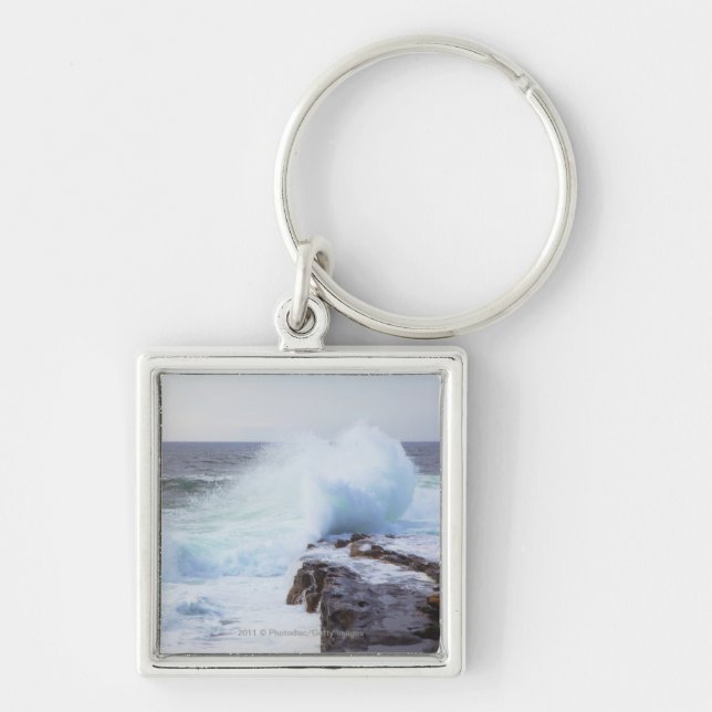 Atlantic Ocean Wave Crashing into Maine's Coast Keychain (Front)