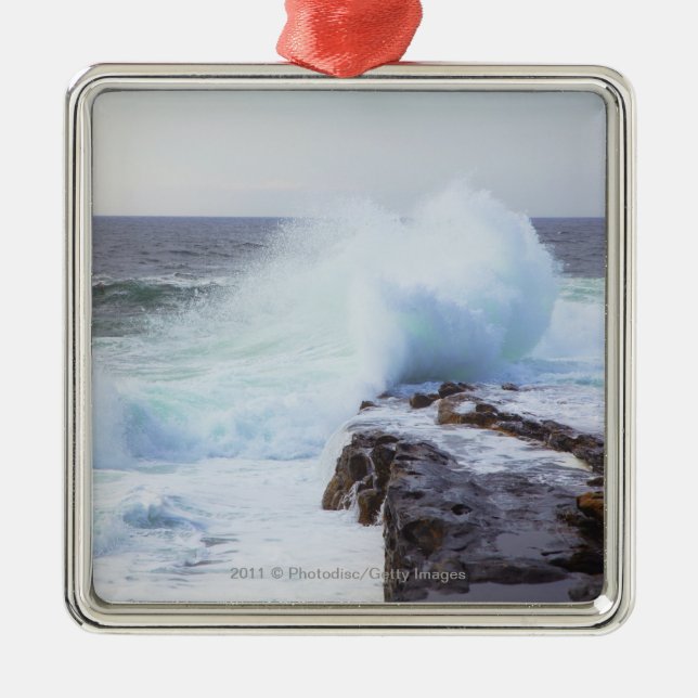 Atlantic Ocean Wave Crashing into Maine's Coast Metal Ornament (Front)