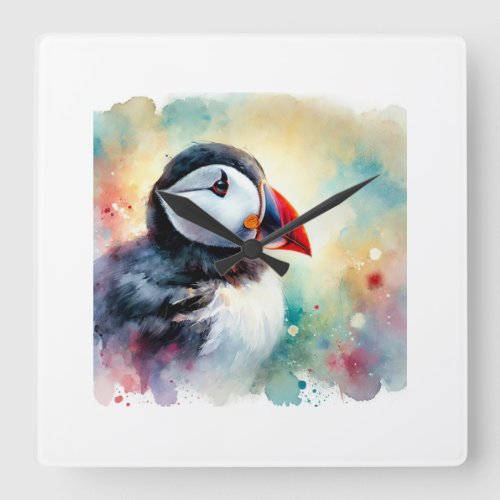 Atlantic Puffin 210624AREF127 _ Watercolor Square Wall Clock