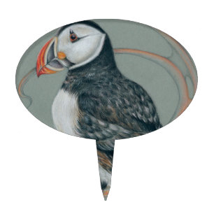 Atlantic Puffin Bird Art Drawing Cake Topper