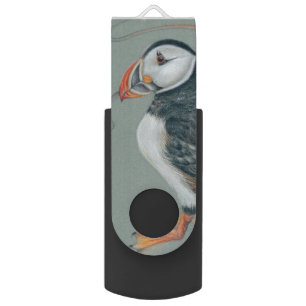Atlantic Puffin Bird Art Drawing Flash Drive
