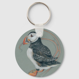 Atlantic Puffin Bird Art Drawing Keychain