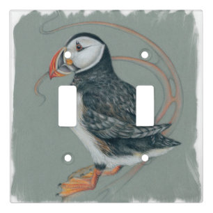 Atlantic Puffin Bird Art Drawing Light Switch Cover
