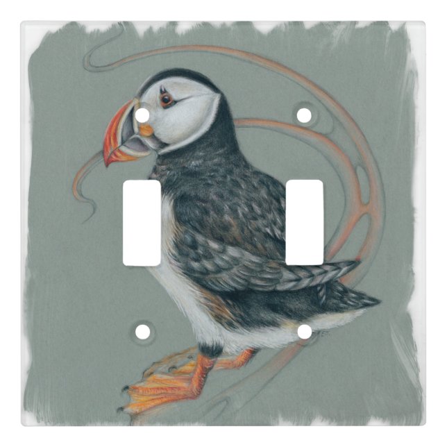 Atlantic Puffin Bird Art Drawing Light Switch Cover (Front)
