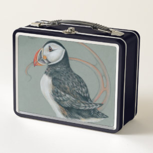 Atlantic Puffin Bird Art Drawing Metal Lunch Box