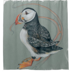 Atlantic Puffin Bird Art Drawing Shower Curtain