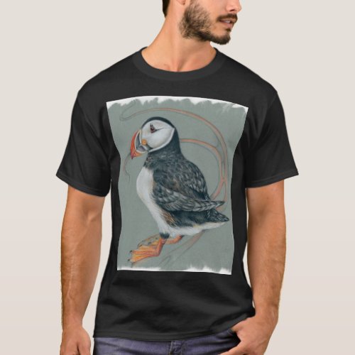 Atlantic Puffin Bird Art Drawing T_Shirt