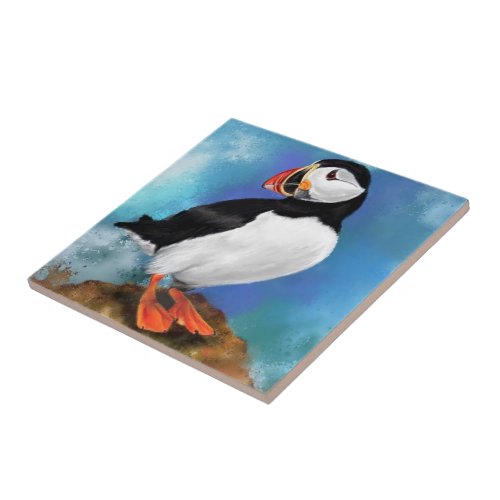Atlantic Puffin Bird Ceramic Tile _ Painting