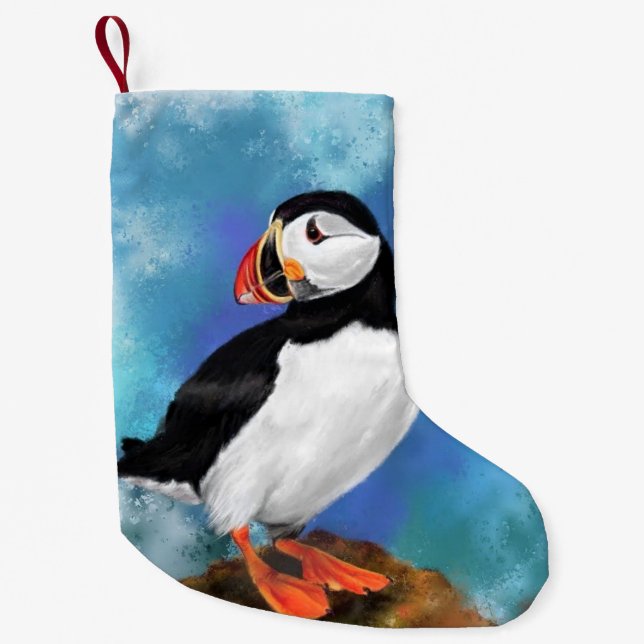 Atlantic Puffin Bird Christmas Stocking - Painted (Front)