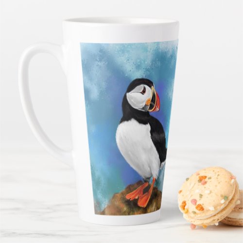 Atlantic Puffin Bird Latte Mug _ Painting