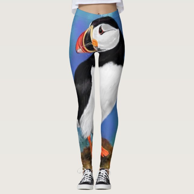 Atlantic Puffin Bird Leggings - Painting (Front)